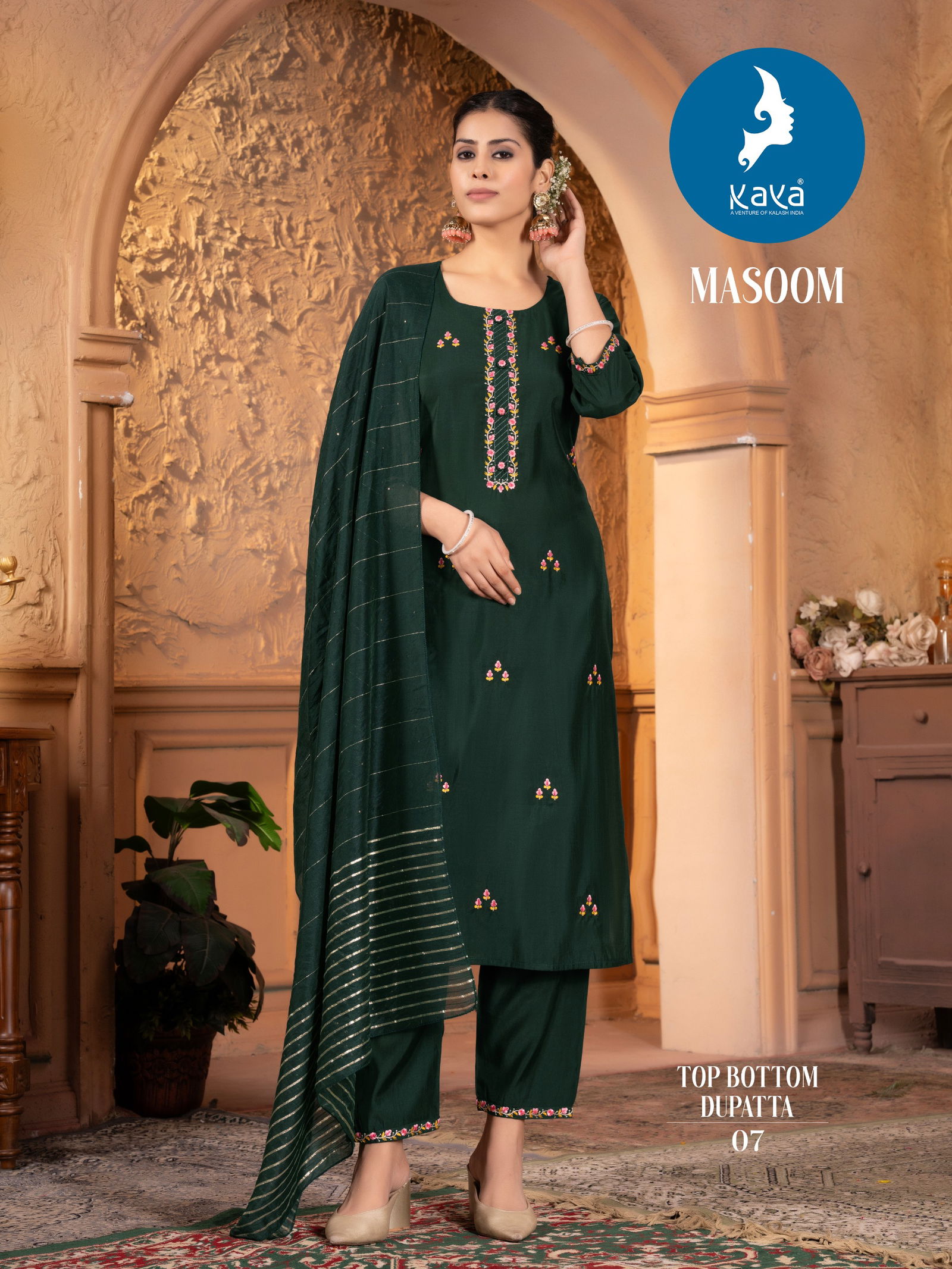 Masoom By Kaya Roman Silk Straight Cut Kurti With Bottom Dupatta Wholesale Online